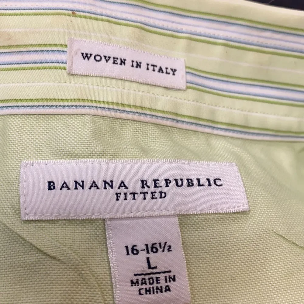 Banana Republic Green Stripped Fitted Button Down